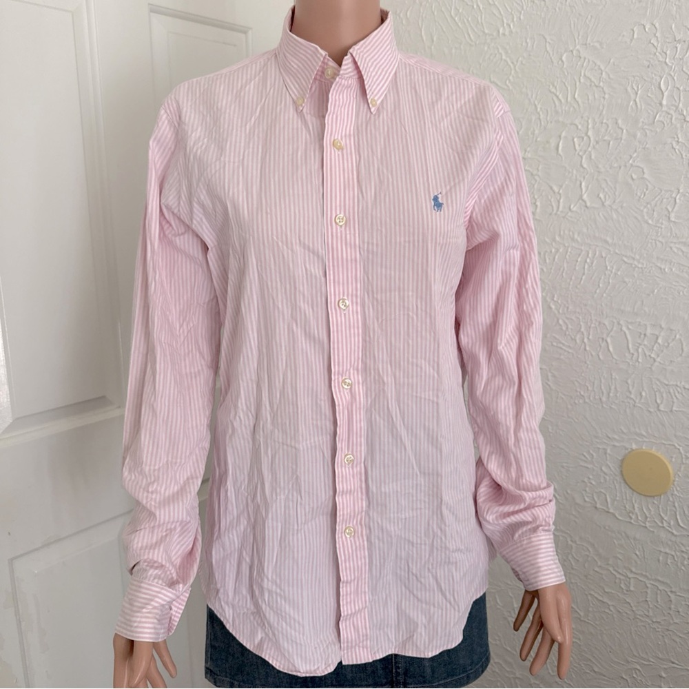 Ralph Lauren Classic Fit Pink and White Striped Button Down Cotton Shirt Sz S/P
